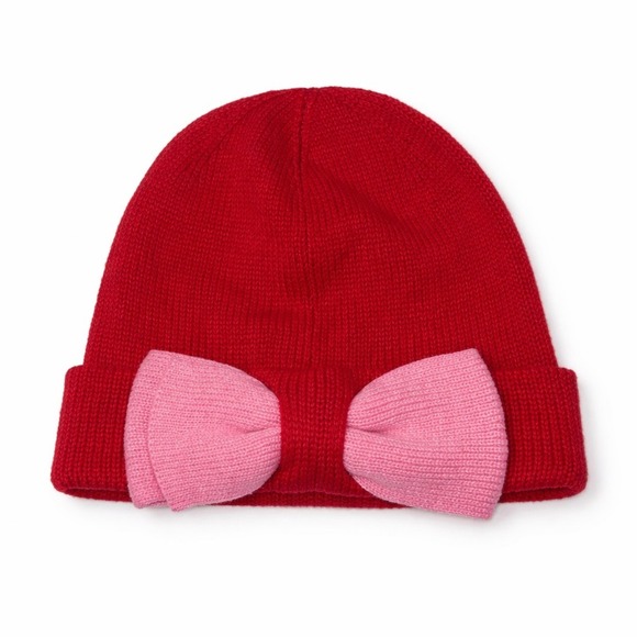 Kate Spade Red Knit Beanie Pink Bow Winter Hat Cuffed‎ Acrylic One Size main image 6